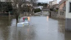 El Duero, con nivel amarillo esta mañana en Garray. /SN