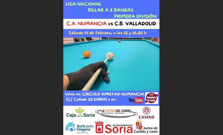 El CA Numancia de billar recibe al Valladolid en un duelo clave por la permanencia