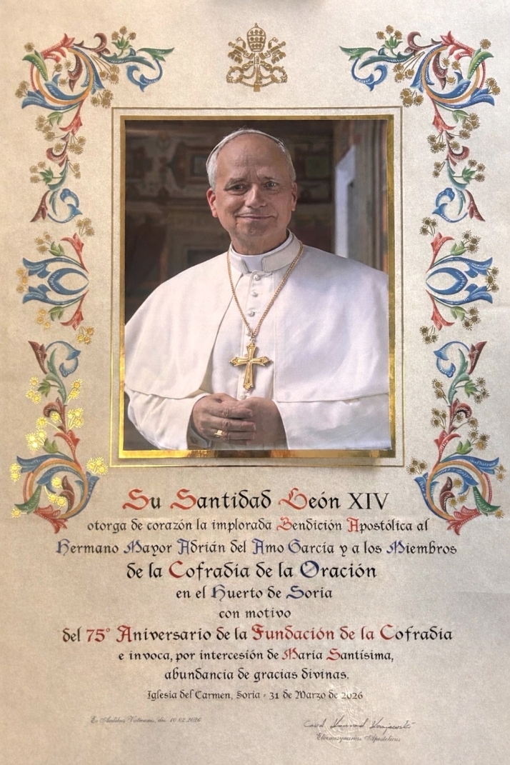 Imagen remita desde el Vaticano a la Cofradía con la bendición.