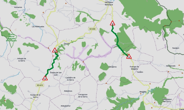 Dos carreteras sorianas, con restricciones por nieve este domingo