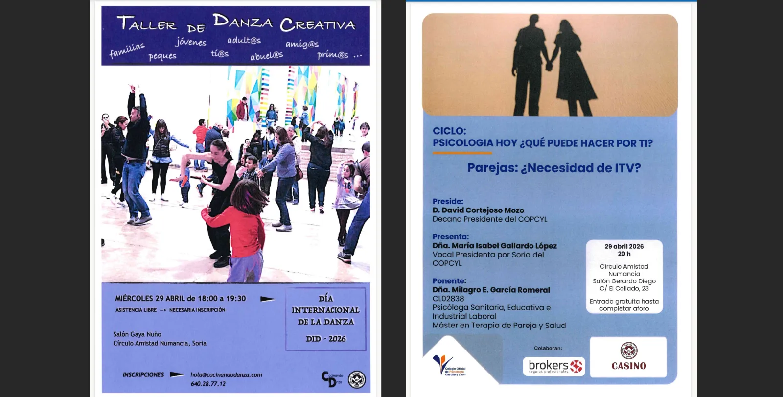 El Casino programa una tarde de danza creativa y psicología de pareja para este miércoles