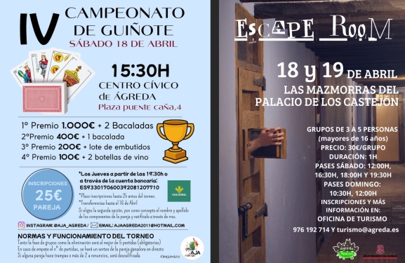 Escape Room y campeonato de guiñote en Ágreda este fin de semana