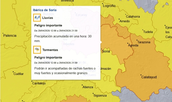 Aviso naranja por precipitación acumulada este 29 de abril