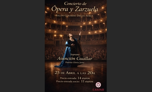 Concierto de ópera y zarzuela en el Casino de Soria este sábado