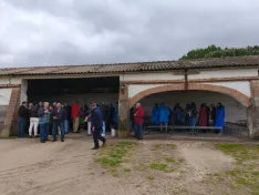 Distintos momentos del viaje, ayer, de la Peña Taurina Soriana a Valladolid.