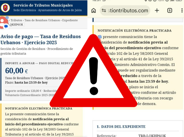 Arcos de Jalón sufre una estafa digital que suplanta al Ayuntamiento para el cobro de basuras
