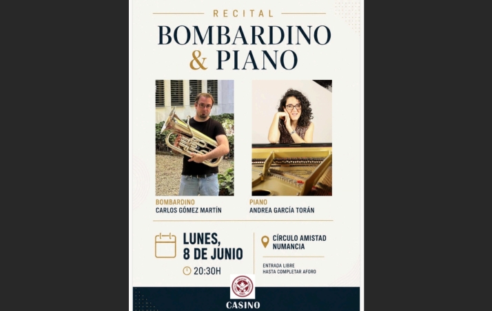 El Casino acoge un recital de bombardino y piano este lunes