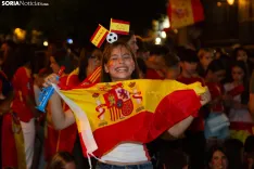 Imagen de la plaza Mayor esta noche durante el partido. /MF