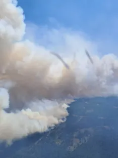 Uno de los frentes del incendio en la frontera entre Guadalajara y Soria en imágenes de la BRIF de Lubia, hoy.