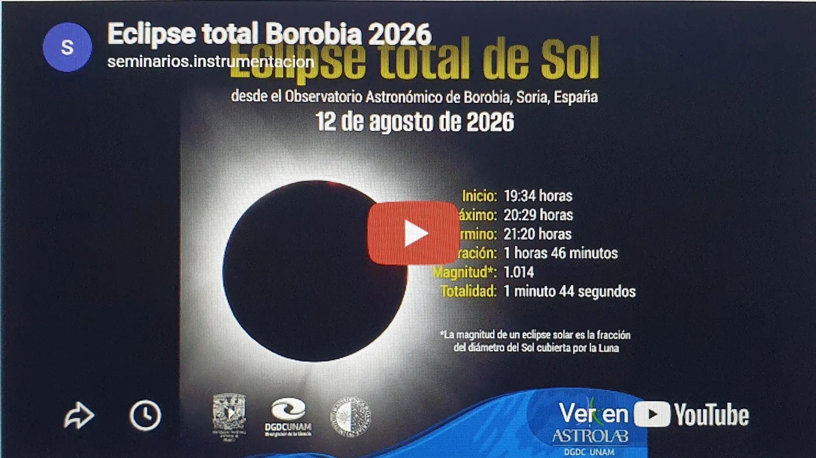 Así se vió el eclipse solar total desde el telescopio del Observatorio de Borobia