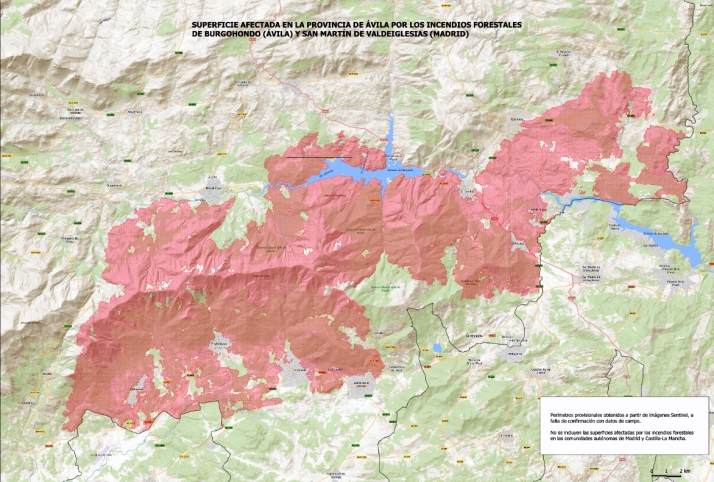 Los datos provisionales sobre el incendio de Burgohondo determinan una superficie afectada de 37.800 hectáreas en la provincia de Ávila