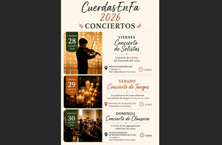 Tres conciertos gratuitos llenarán de música clásica Valdeavellano de Tera