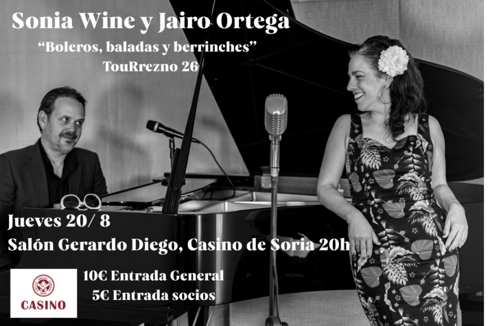 Sonia Wine y Jairo Ortega actúan este jueves en el Casino de Soria
