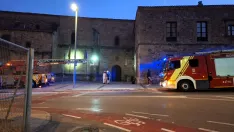 Imágenes de la intervención, ayer, de los bomberos para la retirada de un nido de avispas en el Aula Magna Tirso de Molina. | SN