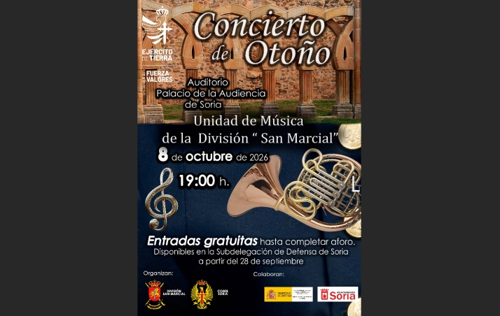 La Unidad de Música de la División San Marcial ofrecerá el Concierto de Otoño en Soria