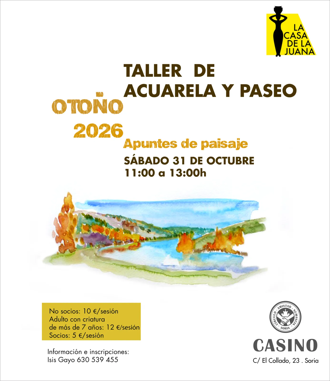 Taller de acuarela y paseo de La Casa de la Juana este sábado en el Casino de Soria