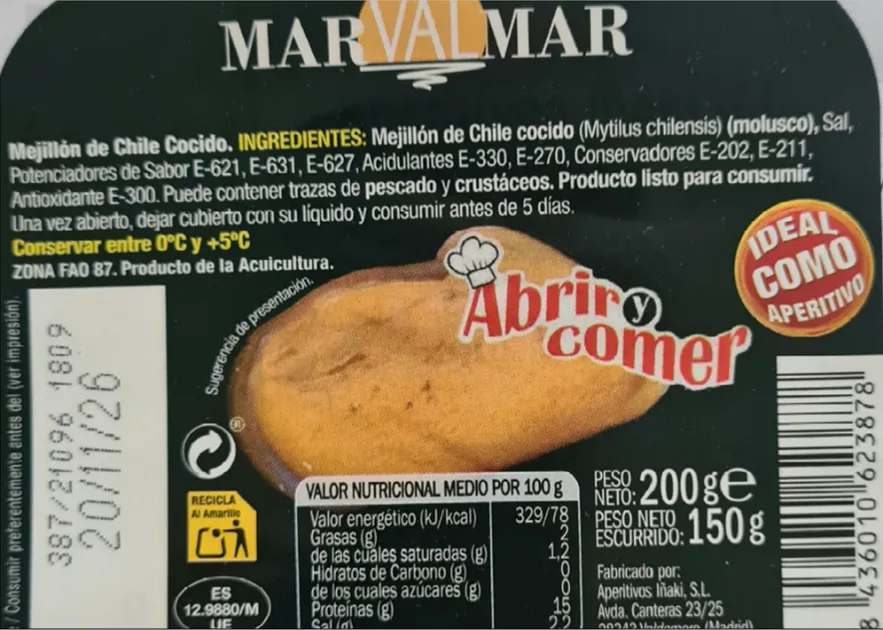 Alerta por listeria en mejillones cocidos Marvalmar en Castilla y León