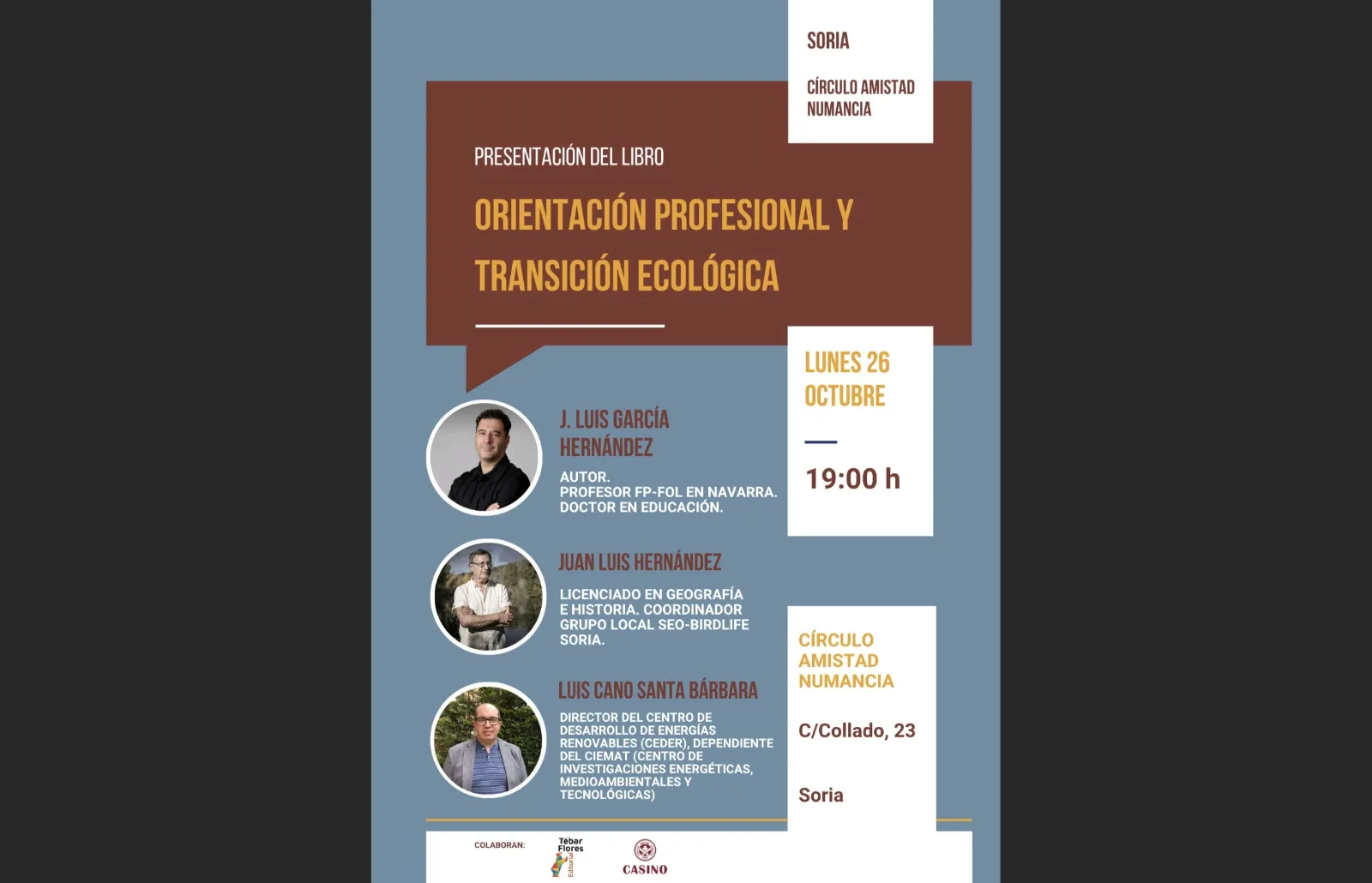 Presentación del libro Orientación profesional y transición ecológica en el Casino de Soria