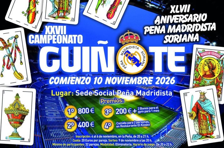 La Peña Madridista Soriana repartirá 800 euros al vencedor de su guiñote