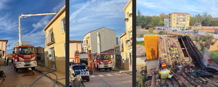 Bomberos de la Diputación sofocan un fuego prendido en una chimenea en Almazán