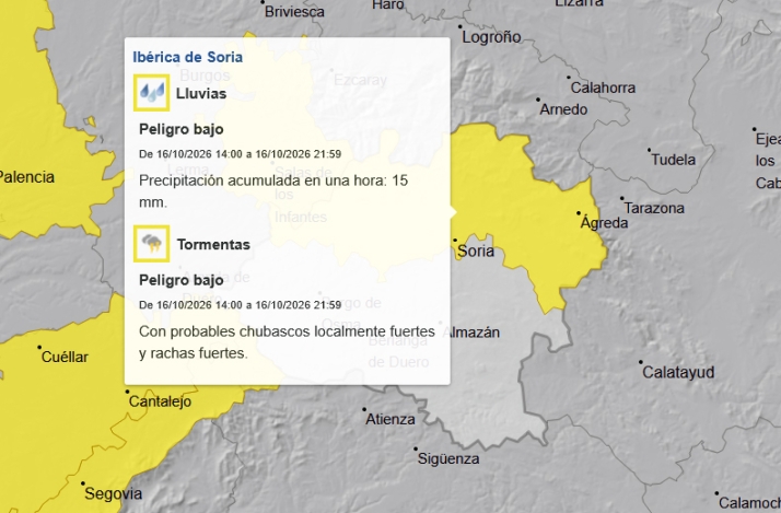 Ocho horas de aviso amarillo en la provincia este viernes por precipitación acumulada