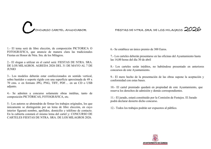 &Aacute;greda busca el cartel para las Fiestas de la Virgen de los Milagros 2026 | Imagen 2