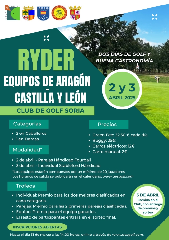 El Club de Golf Soria, escenario los d&iacute;as 2 y 3 de abril de la Ryder Equipos de Arag&oacute;n-Castilla y Le&oacute;n AESGOLF | Imagen 1