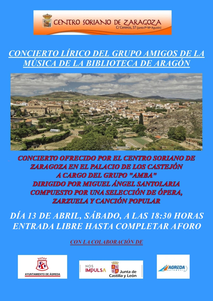 Este s&aacute;bado, concierto en &Aacute;greda ofrecido por el Centro Soriano de Zaragoza  | Imagen 1