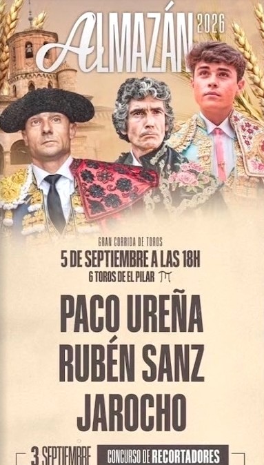 Paco Ure&ntilde;a, Rub&eacute;n Sanz y Jarocho protagonizar&aacute;n la gran corrida de toros de Almaz&aacute;n el 5 de septiembre | Imagen 1