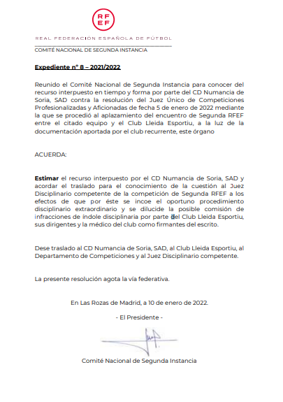 La RFEF estima el recurso del Numancia y ser&aacute; el Juez Disciplinario quien tome una decisi&oacute;n  | Imagen 1