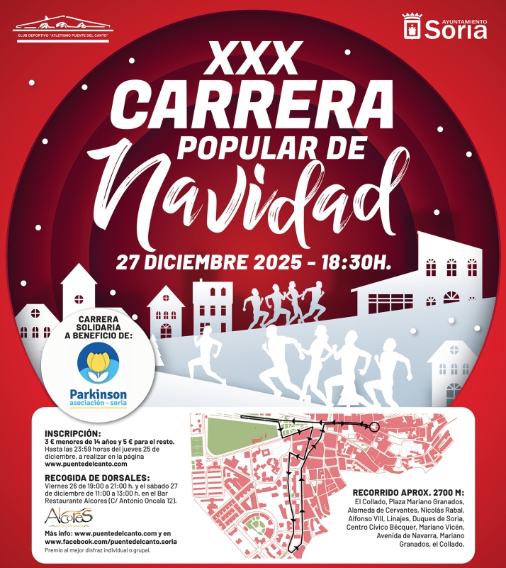 Cerradas las inscripciones, la Carrera de Navidad de Soria reunir&aacute; a casi 1.700 corredores a favor de la Asociaci&oacute;n de Parkinson | Imagen 1