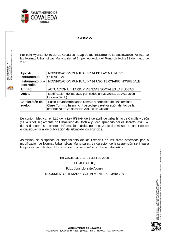 Covaleda inicia el proceso para modificar sus normas urban&iacute;sticas y permitir usos de hospedaje en Las Losas  | Imagen 1