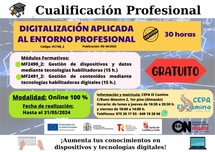 El CEPA de Almaz&aacute;n oferta el curso gratuito &lsquo;Digitalizaci&oacute;n en el entorno profesional&rsquo; | Imagen 1