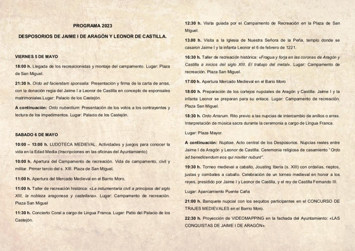 Estas son las actividades que se celebrar&aacute;n en &Aacute;greda con motivo de los Desposorios de Jaime y Leonor | Imagen 1