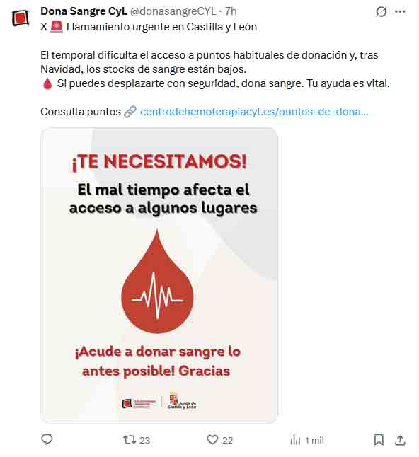Llamamiento urgente en Castilla y Le&oacute;n para donar sangre | Imagen 1