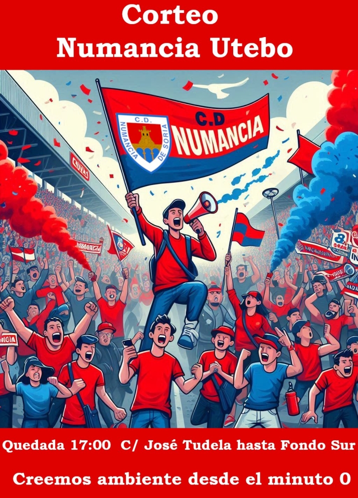 La afici&oacute;n del Numancia se vuelca con su equipo: Corteo de cara al partido frente al Utebo | Imagen 1