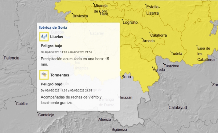 La AEMET activa el aviso amarillo por precipitaciones para la tarde del 2 de mayo | Imagen 1