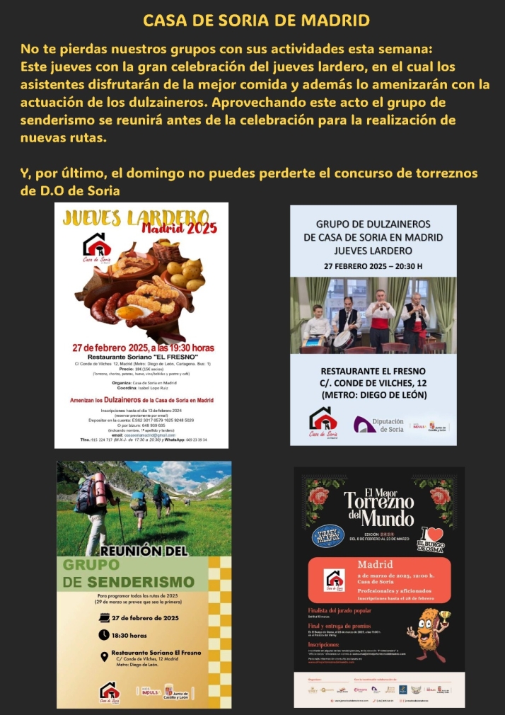 La Casa de Soria en Madrid celebra el Jueves Lardero con actividades gastron&oacute;micas y culturales | Imagen 1