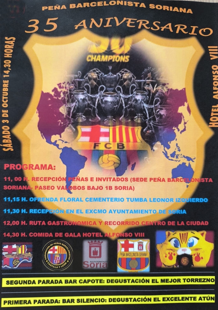 La capital se llenar&aacute; de cul&eacute;s para celebrar los 35 a&ntilde;os de la Pe&ntilde;a Barcelonista Soriana  | Imagen 1