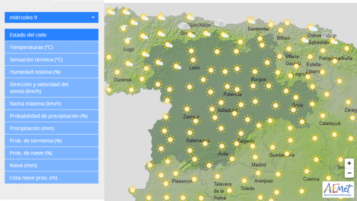 Previsi&oacute;n meteorol&oacute;gica para el 10 de junio a las 12:00 horas.