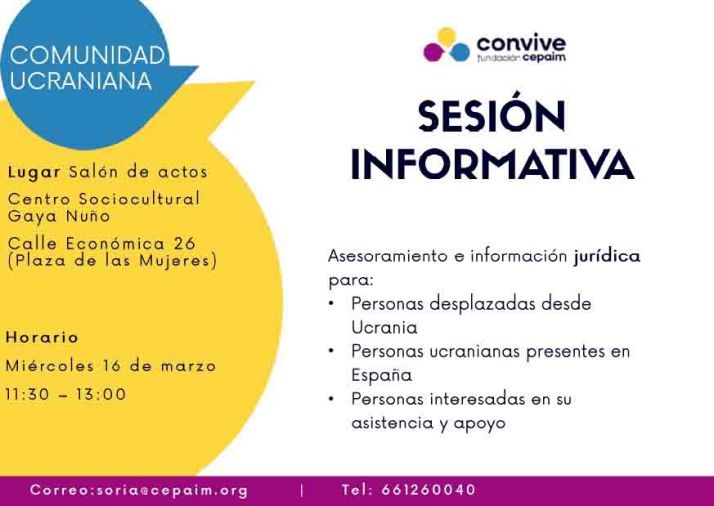El mi&eacute;rcoles, sesi&oacute;n informativa sobre el &aacute;mbito jur&iacute;dico para asistencia a ucranianos | Imagen 1