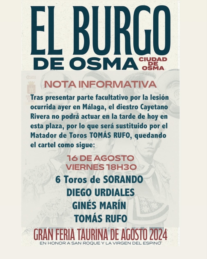 Cayetano Rivera no podr&aacute; actuar en la feria taurina del El Burgo de Osma | Imagen 1