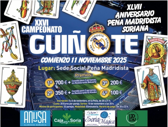 La Pe&ntilde;a Madridista Soriana organiza la XXVI edici&oacute;n de su torneo de gui&ntilde;ote con 1.650&amp;euro; en premios | Imagen 1