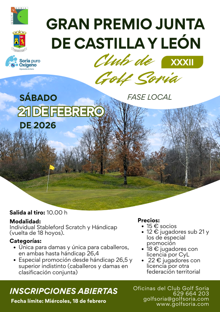 Inscripciones abiertas para el XXXII Gran Premio Junta de Castilla y Le&oacute;n, el primer torneo del a&ntilde;o en el Club de Golf Soria | Imagen 1