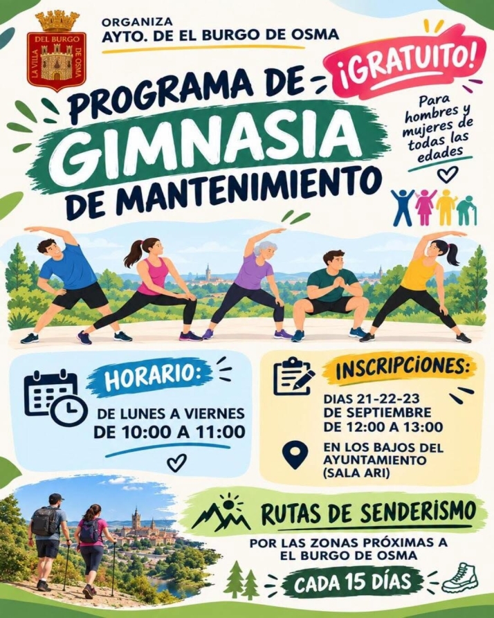 Gimnasia diaria gratis y rutas quincenales: la nueva apuesta saludable de El Burgo de Osma | Imagen 1