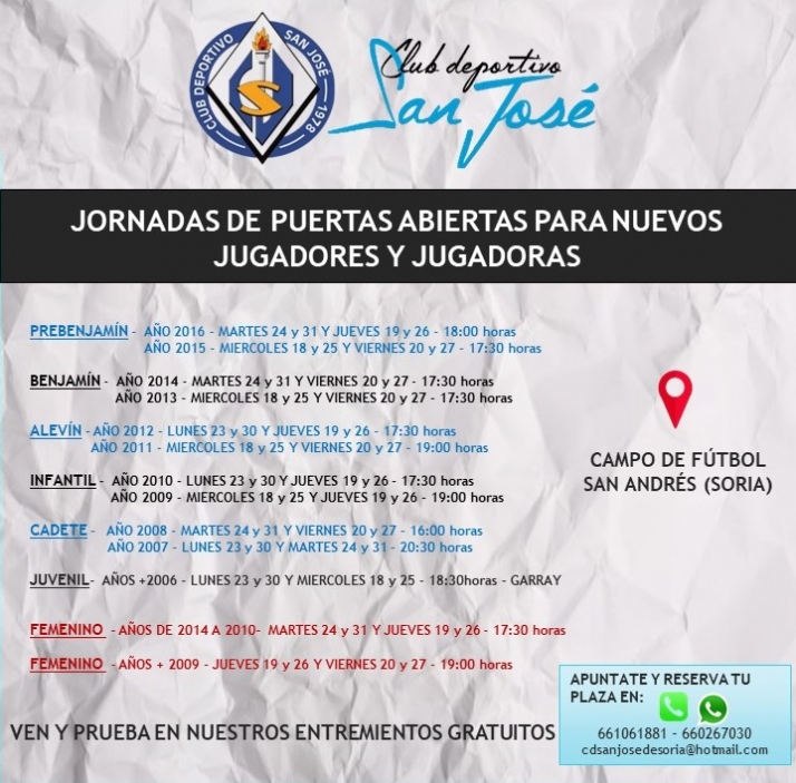 Puertas abiertas en el San Jos&eacute; para nuevos jugadores y jugadoras | Imagen 1