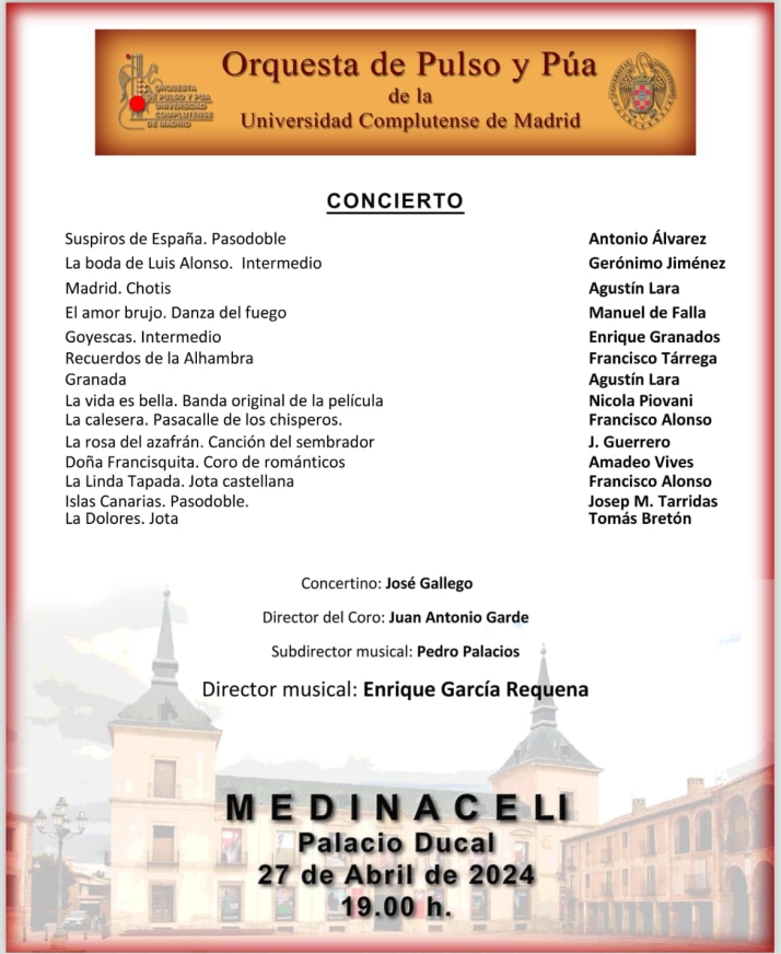 Este s&aacute;bado, gran concierto Pulso y P&uacute;a orquesta de la Complutense en Medinaceli | Imagen 1