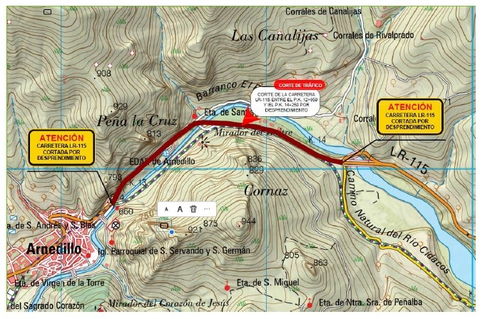 Cortada al tráfico la carretera de La Rioja que une Arnedillo con Arnedo